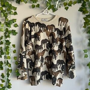 🌿 90’s Vintage Sparkly Horse Pull Over Beige Sweater